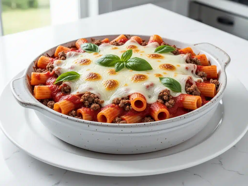Cheesy Baked Ziti: Easy Ground Beef Recipe for Busy Weeknights 4 cheesy baked ziti preparation steps
