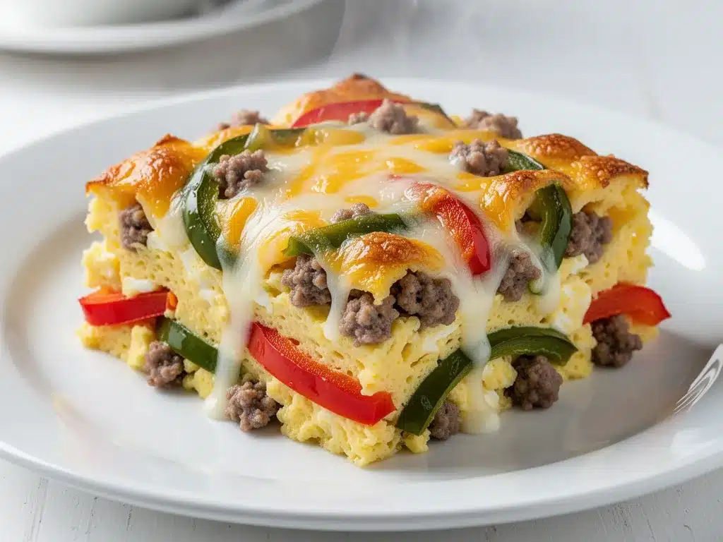 Cheesy Breakfast Egg Casserole: Easy Sausage & Peppers Recipe 4 cheesy breakfast egg casserole with sausage and peppers preparation steps