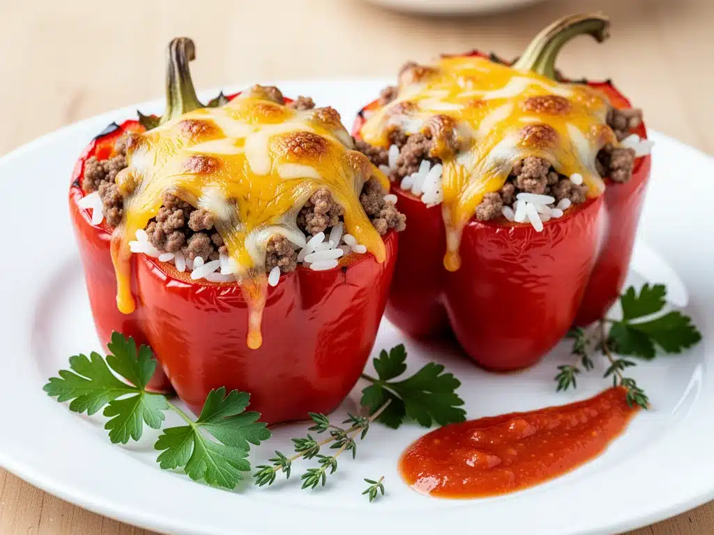 cheesy ground beef stuffed bell peppers - featured image