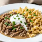 creamy ground beef stroganoff - featured image