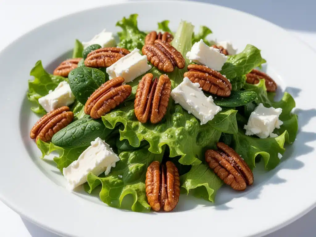 fresh green salad with candied pecans and goat cheese - featured image