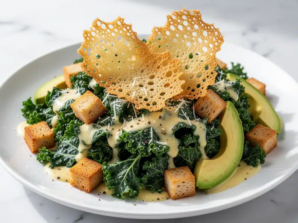 Loaded Kale Caesar Salad with Crispy Parmesan Crisps 4 loaded kale caesar salad preparation steps