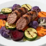 sheet pan sausage and roasted rainbow vegetables - featured image