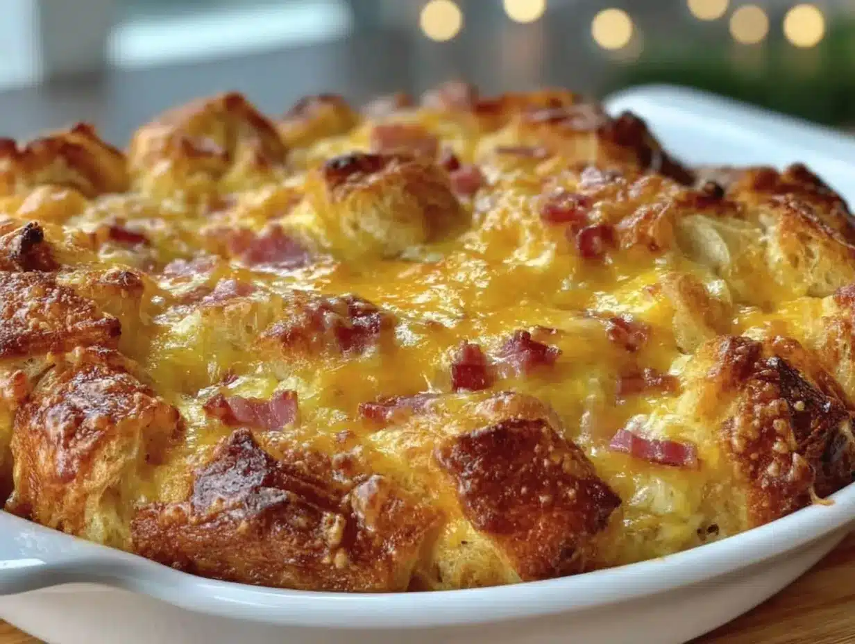 Budget-Friendly Ham and Cheese Croissant Breakfast Bake: 1 Serving for Less 4 Budget-Friendly Ham and Cheese Croissant Breakfast Bake preparation steps