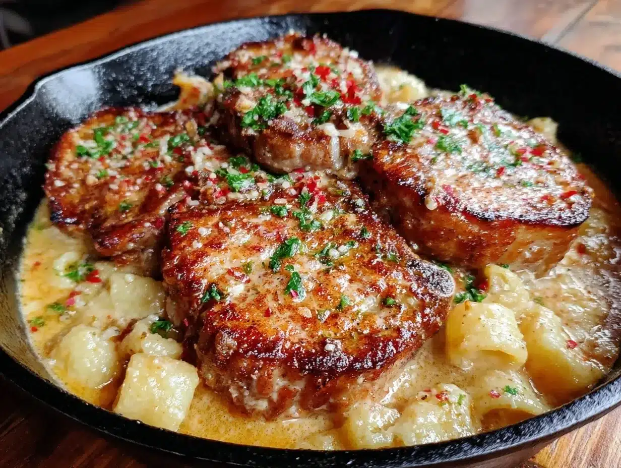 Creamy Garlic Parmesan Pork Chops Meal Prep 4 creamy garlic parmesan pork chops meal prep preparation steps