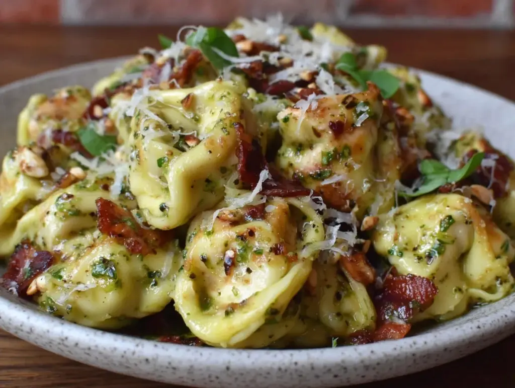 creamy pesto chicken tortellini - featured image
