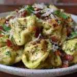 creamy pesto chicken tortellini - featured image