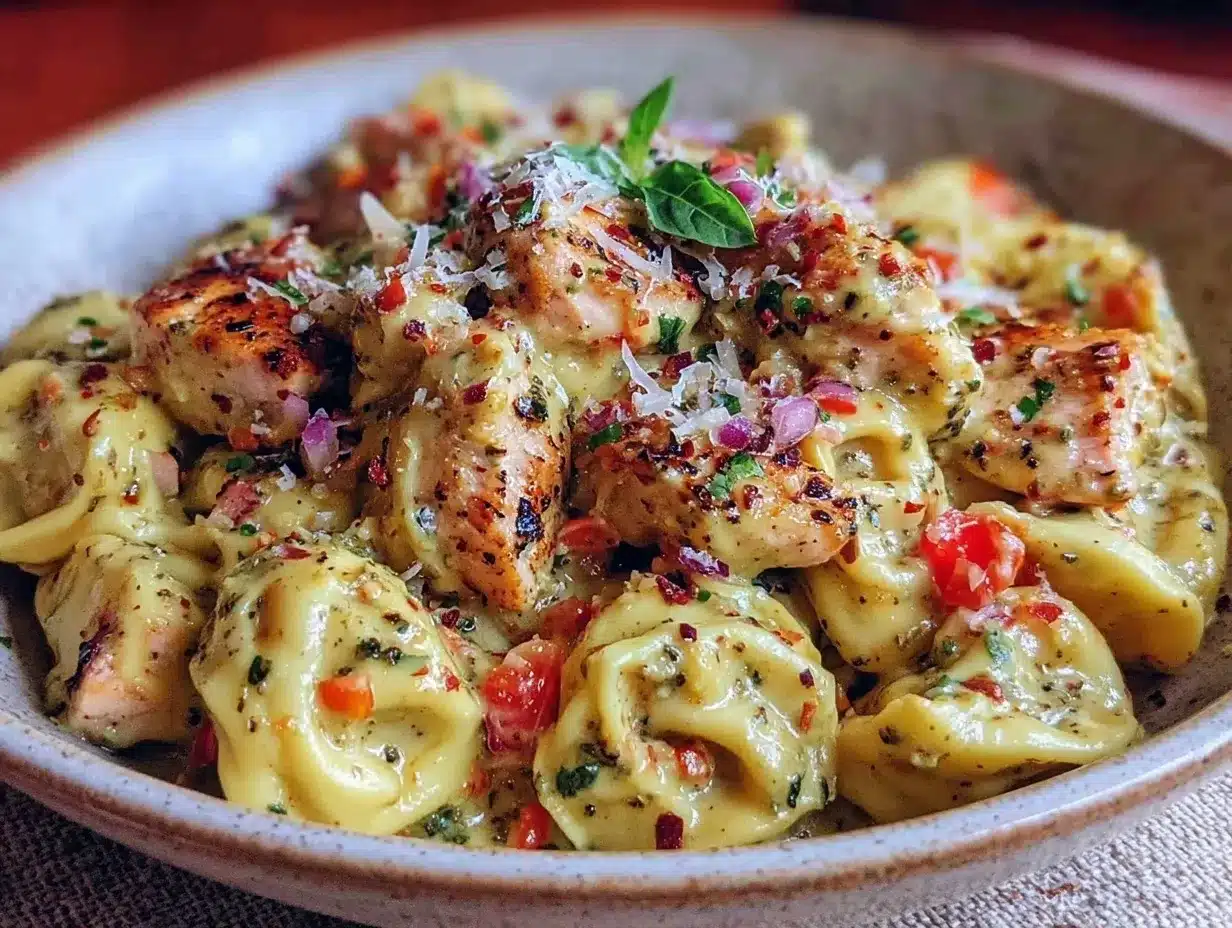 Creamy Pesto Chicken Tortellini: One Pan Meal Prep 4 creamy pesto chicken tortellini preparation steps