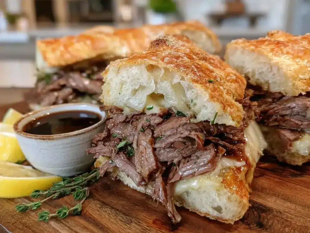 easy crockpot french dip sandwiches - featured image