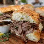 easy crockpot french dip sandwiches - featured image