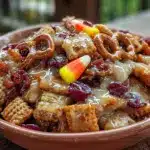 fall chex mix with caramel drizzle - featured image