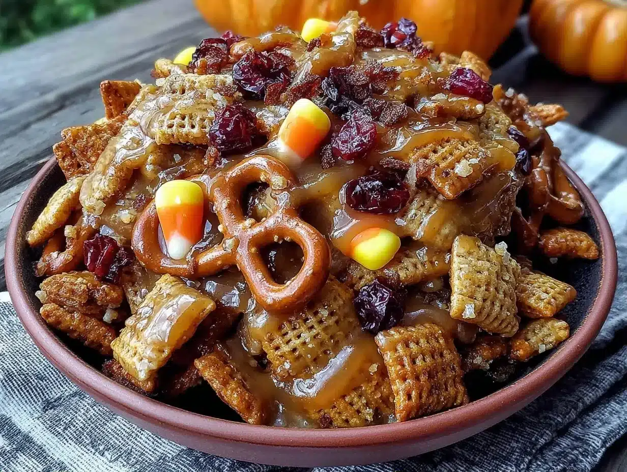 Fall Chex Mix with Caramel Drizzle: Easy Self-Care Snack 4 fall chex mix with caramel drizzle preparation steps