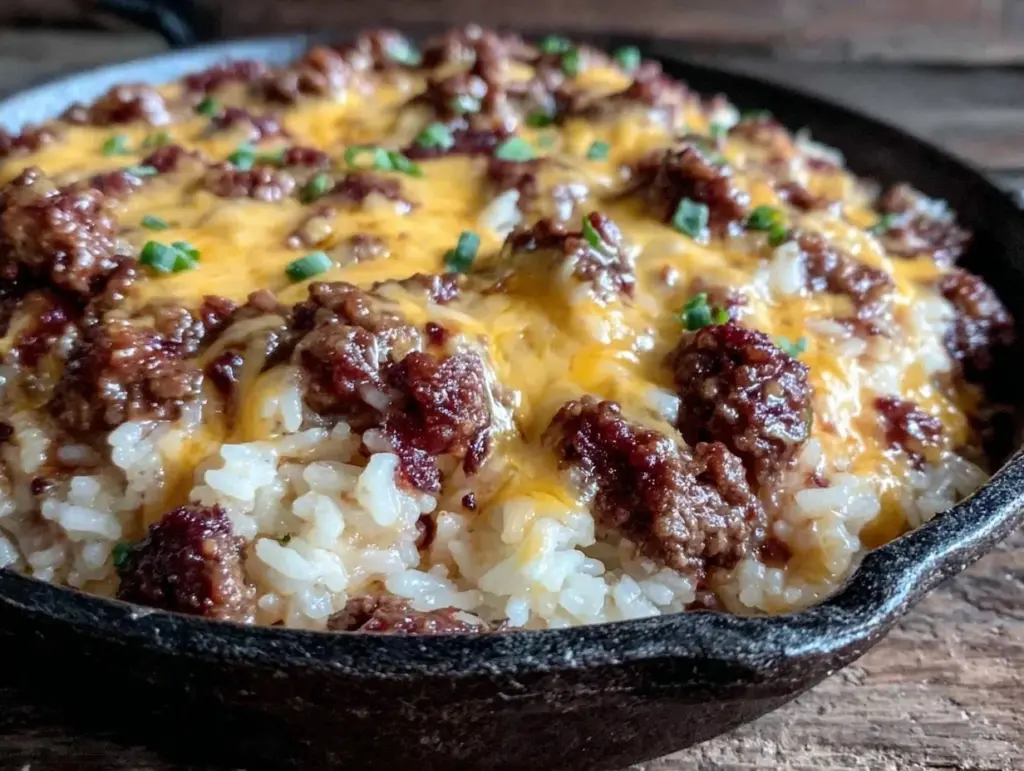 One-Skillet Cheesy Ground Beef and Rice - featured image
